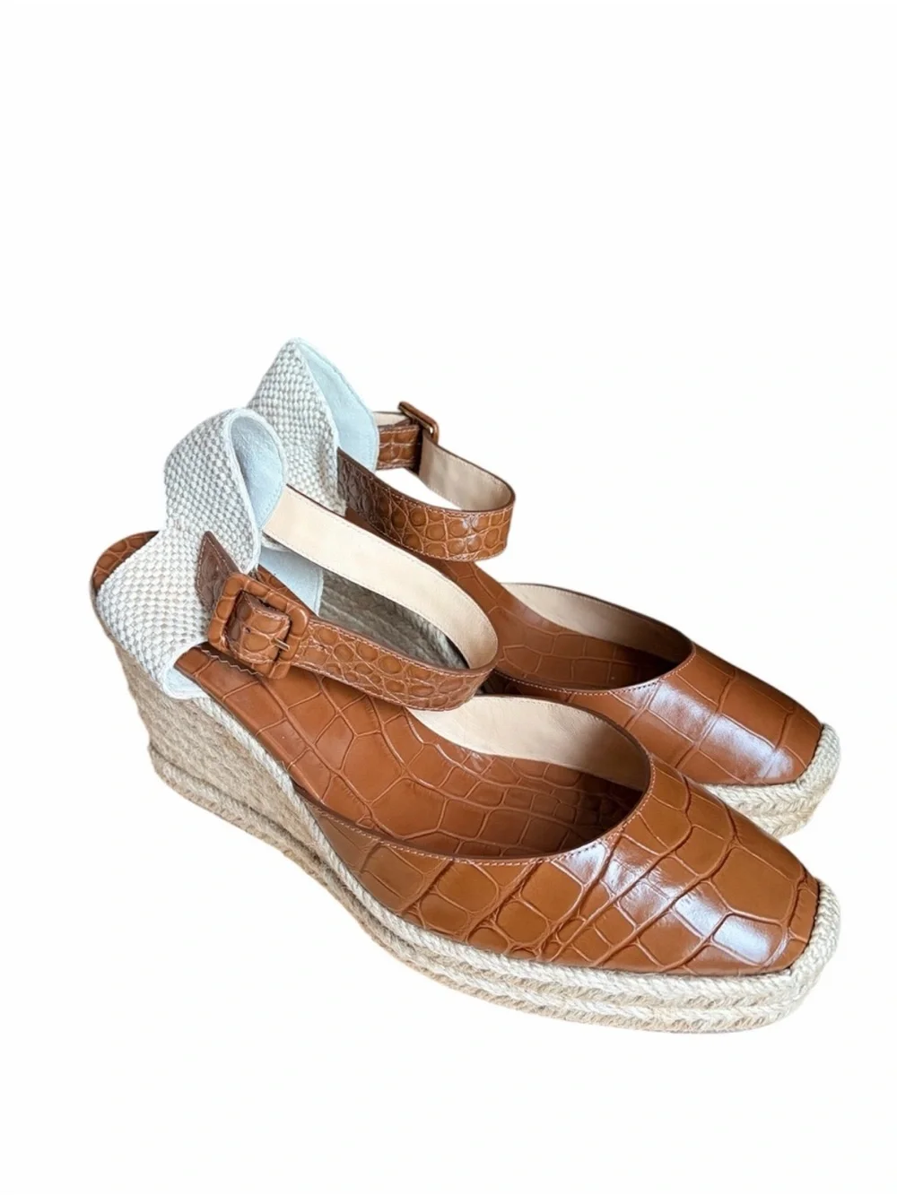 Christian Louboutin Amelina Tan Croc-Embossed Espadrille Wedge Sandal